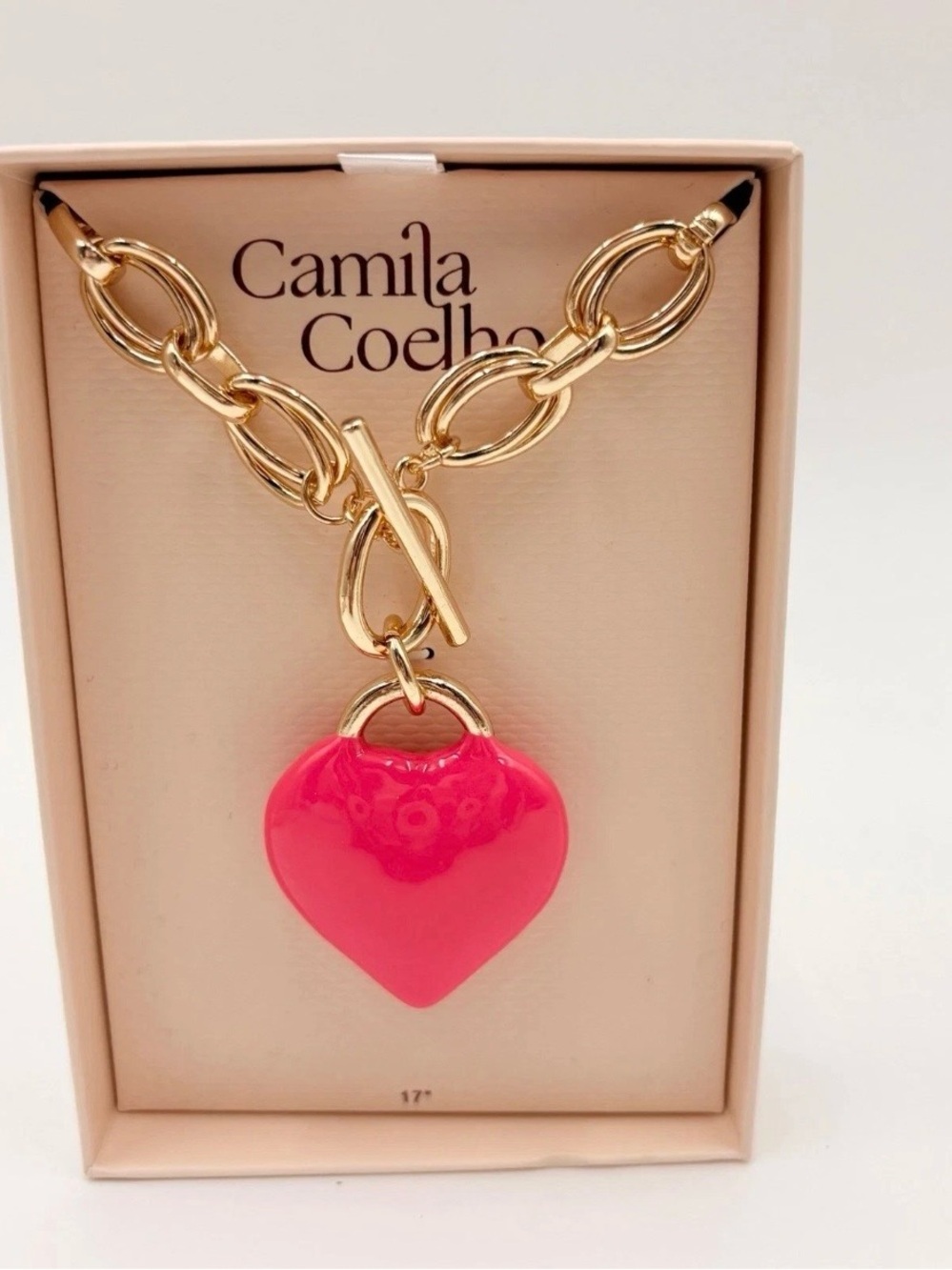 Camila Coelho Hot Pink Heart Pendant Chain Necklace NWT